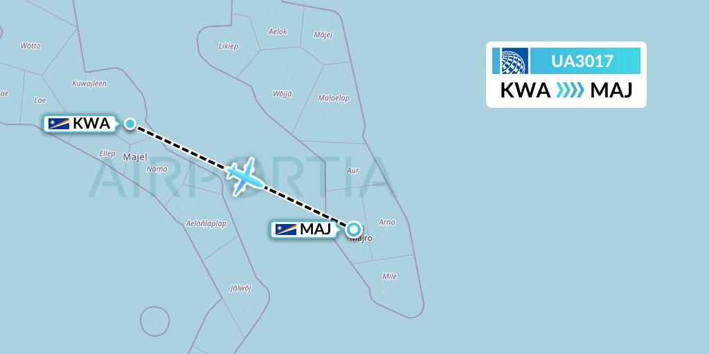 UA3017 United Airlines Flight Map: Kwajalein to Majuro