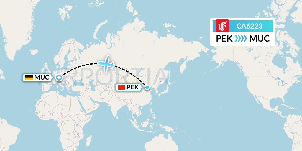 CA6223 Air China Flight Map: Beijing to Munich