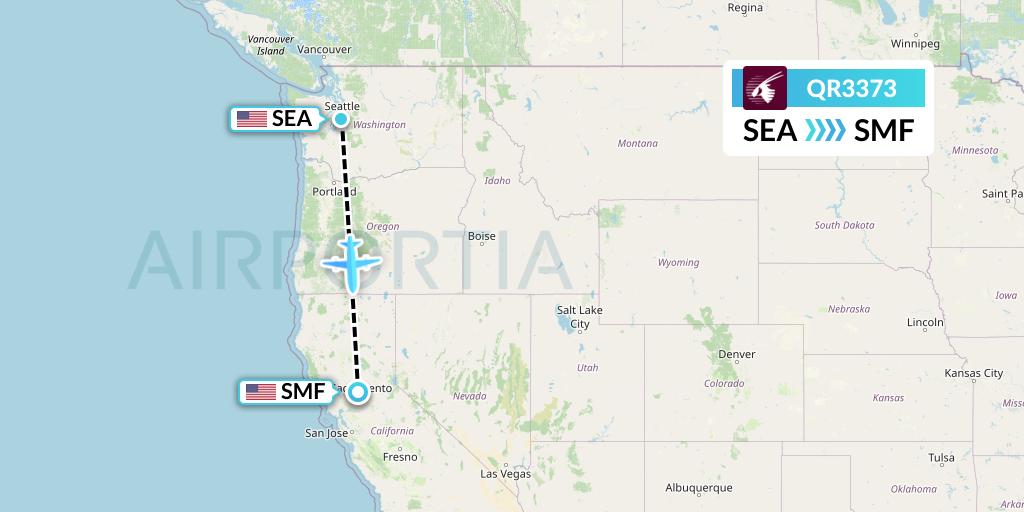 QR3373 Qatar Airways Flight Map: Seattle to Sacramento