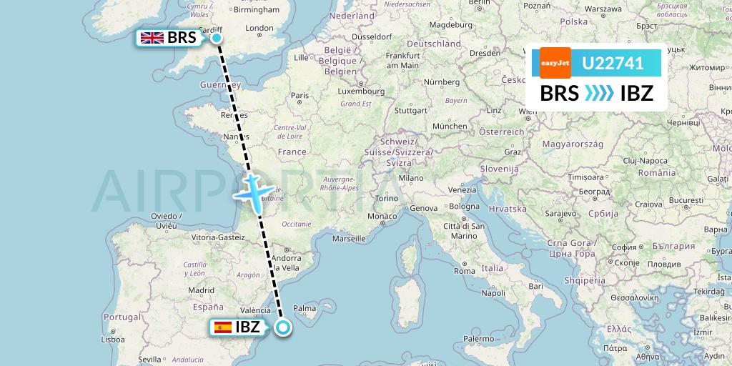 U22741 EasyJet Flight Map: Bristol to Ibiza