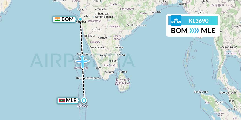 KL3690 KLM Flight Map: Mumbai to Male