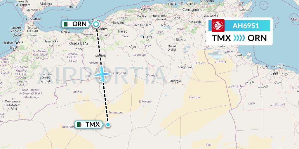 AH6951 Air Algerie Flight Map: Timimoun to Oran