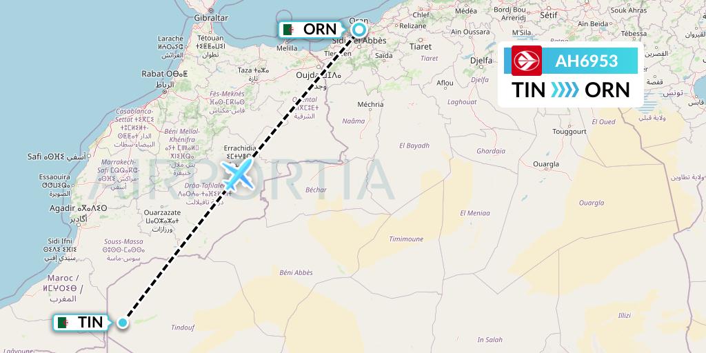 AH6953 Air Algerie Flight Map: Tindouf to Oran