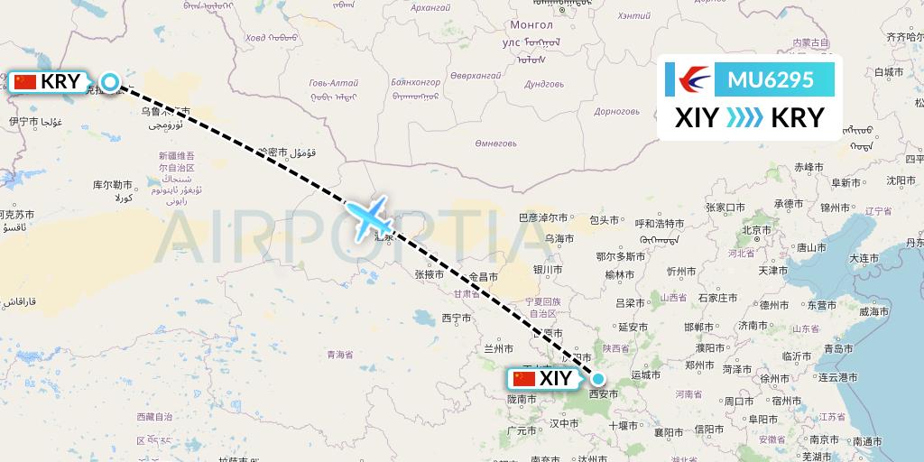 MU6295 China Eastern Airlines Flight Map: Xi'an to Karamay