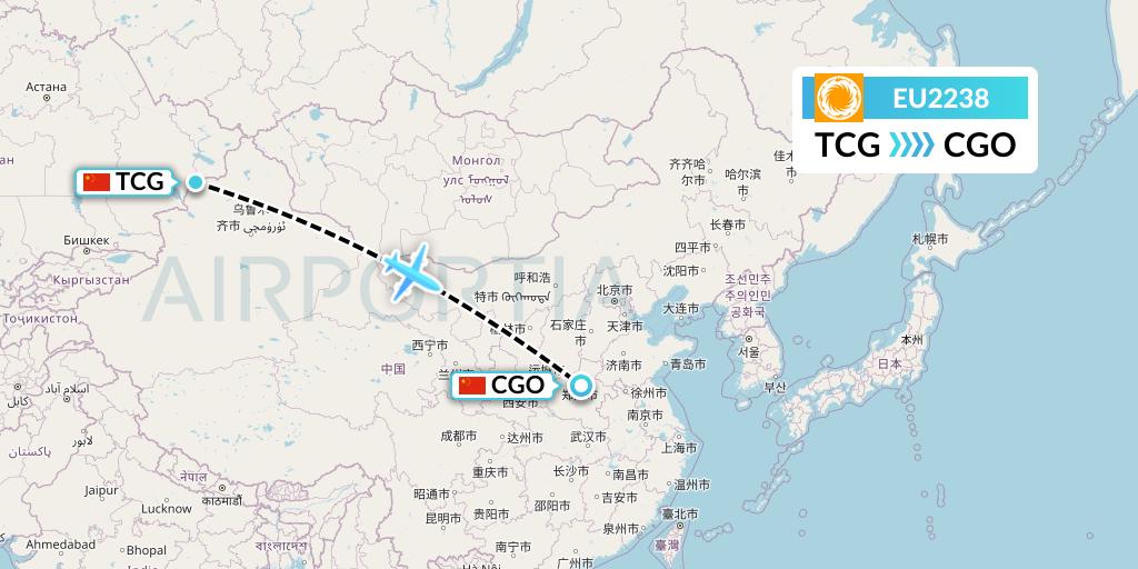 EU2238 Chengdu Airlines Flight Map: Tacheng to Zhengzhou