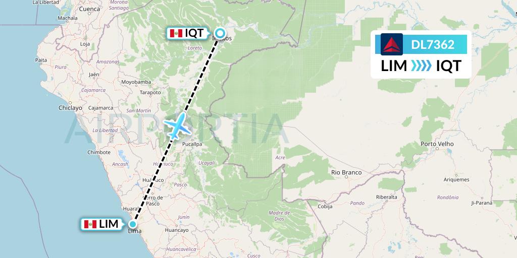 DL7362 Delta Air Lines Flight Map: Lima to Iquitos