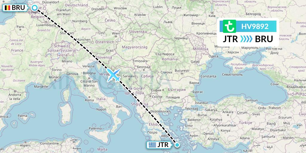 HV9892 Transavia Flight Map: Santorini to Brussels