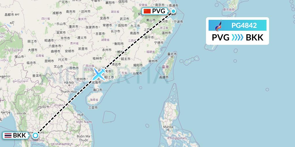 PG4842 Bangkok Airways Flight Map: Shanghai to Bangkok