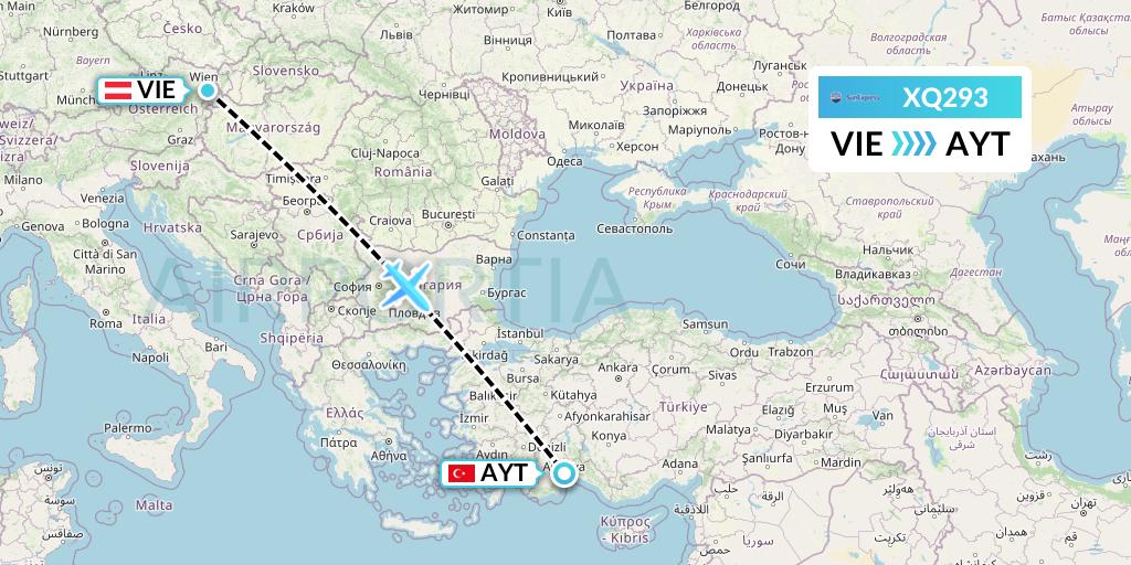 XQ293 SunExpress Flight Map: Vienna to Antalya