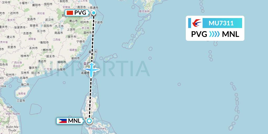 MU7311 China Eastern Airlines Flight Map: Shanghai to Manila