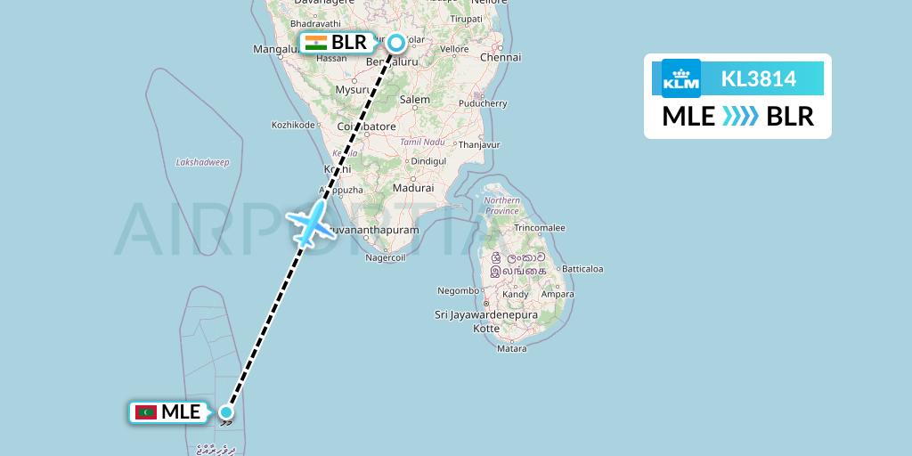 KL3814 KLM Flight Map: Male to Bangalore