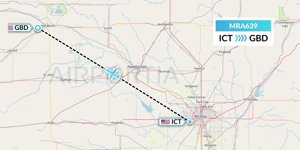 MRA639 Martinaire Flight Map: Wichita to Great Bend