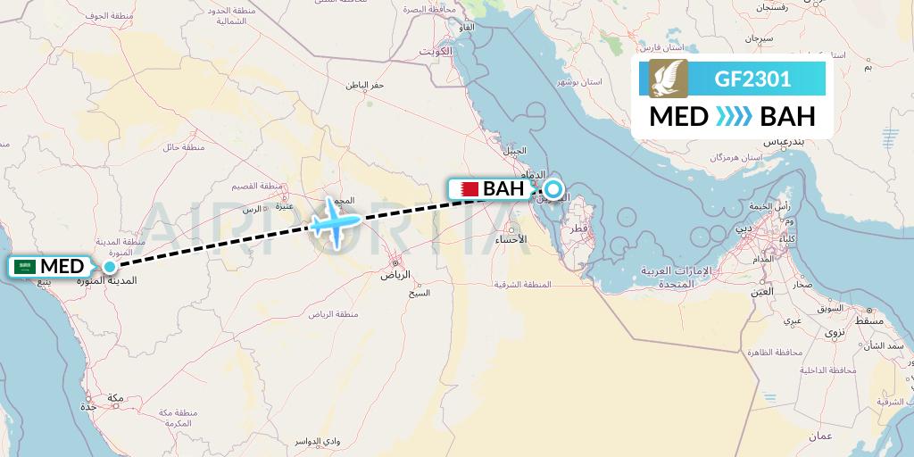 GF2301 Gulf Air Flight Map: Medina to Bahrain