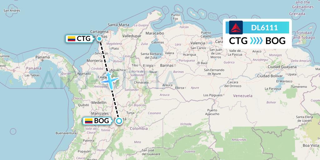 DL6111 Delta Air Lines Flight Map: Cartagena to Bogota