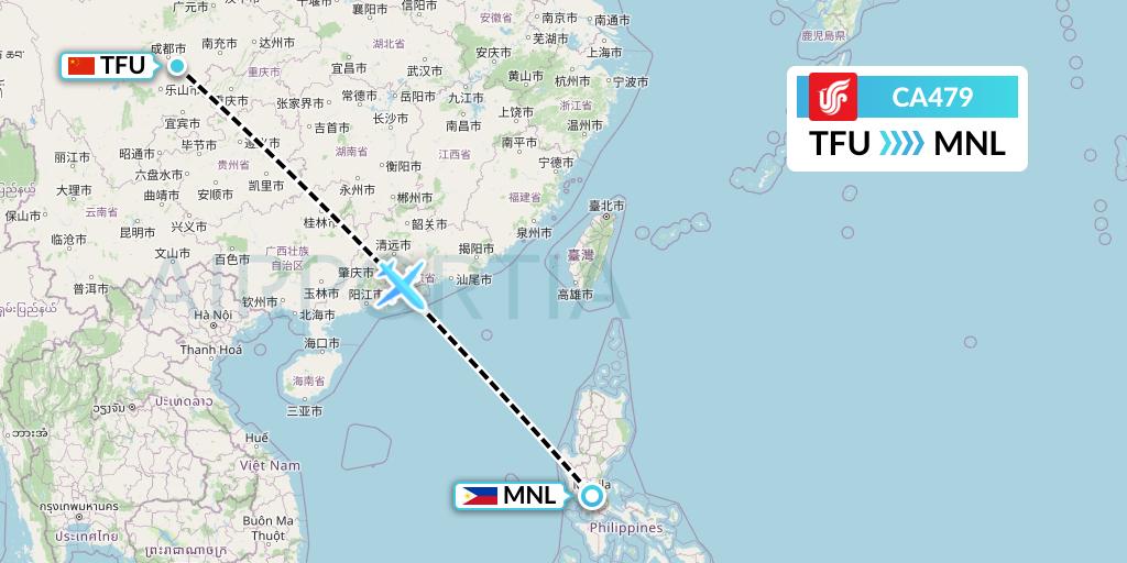 CA479 Air China Flight Map: Chengdu to Manila