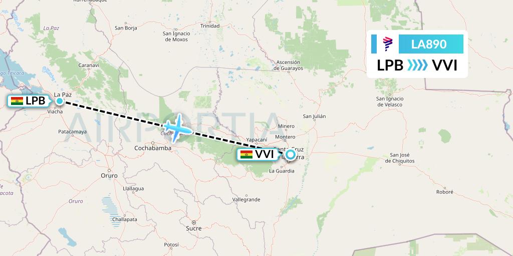 LA890 LAN Airlines Flight Map: La Paz to Santa Cruz