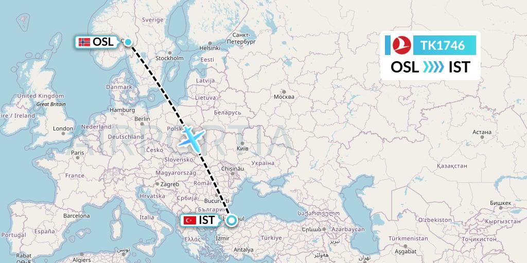 TK1746 Turkish Airlines Flight Map: Oslo to Istanbul