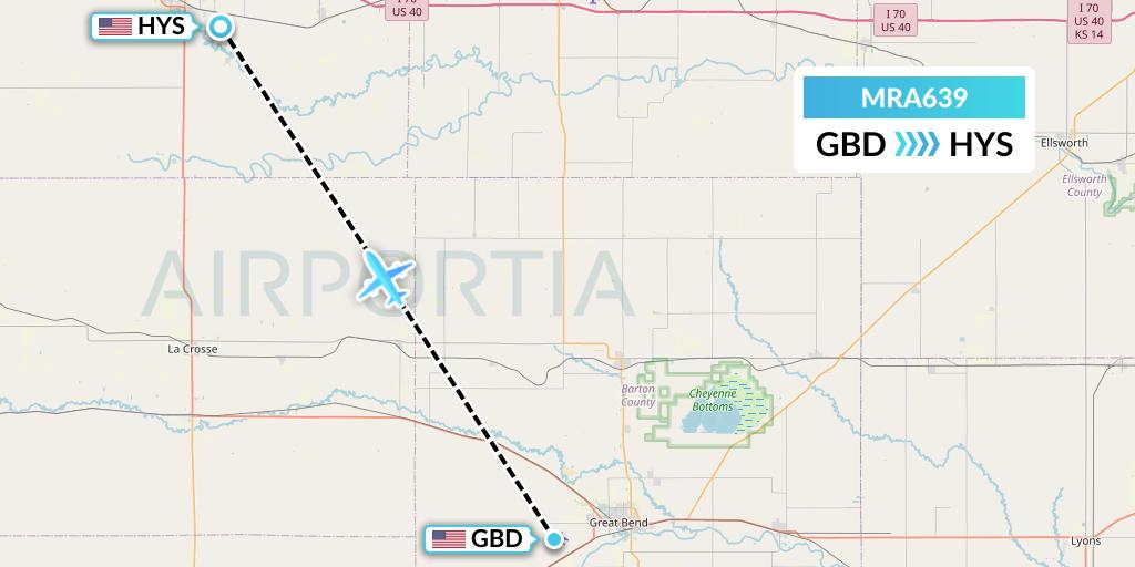 MRA639 Martinaire Flight Map: Great Bend to Hays