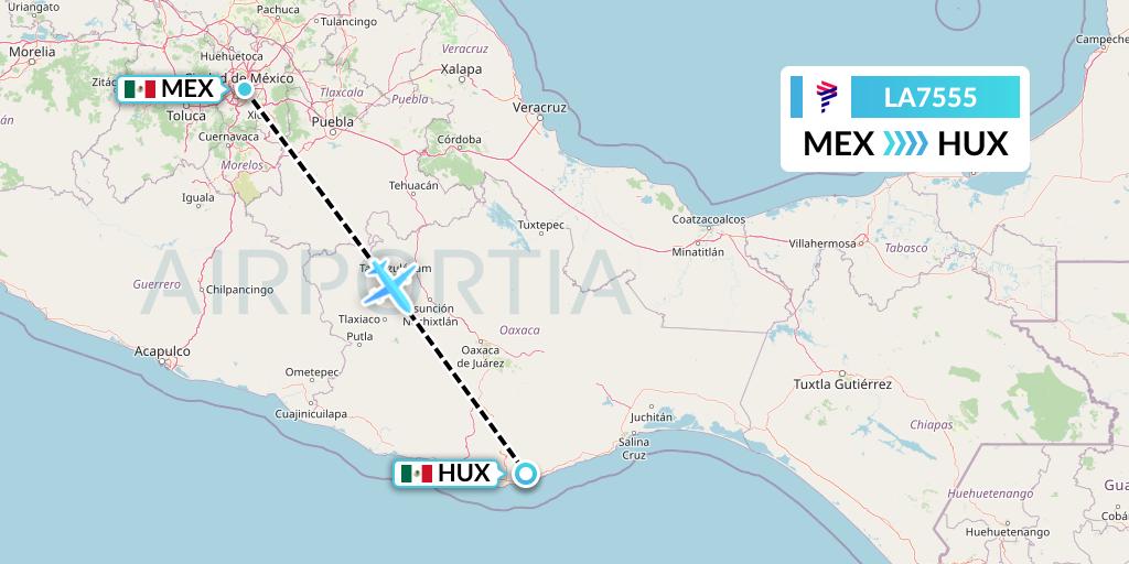 LA7555 LAN Airlines Flight Map: Mexico City to Huatulco