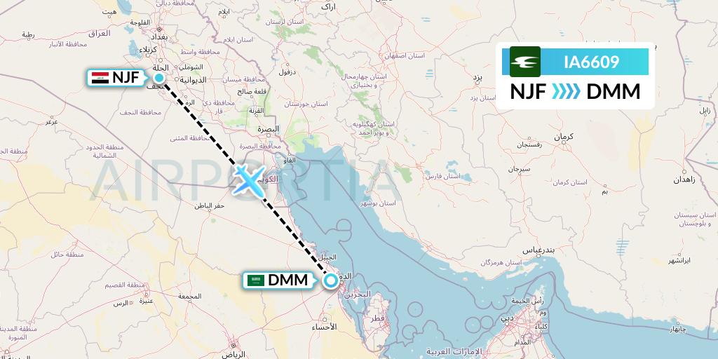 IA6609 Iraqi Airways Flight Map: Najaf to Dammam
