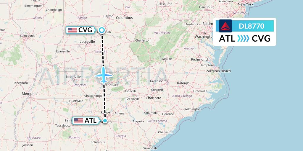 DL8770 Delta Air Lines Flight Map: Atlanta to Cincinnati