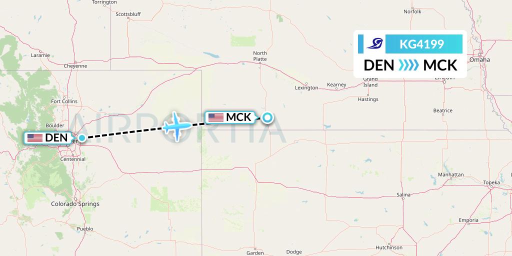KG4199 Key Lime Air Flight Map: Denver to McCook