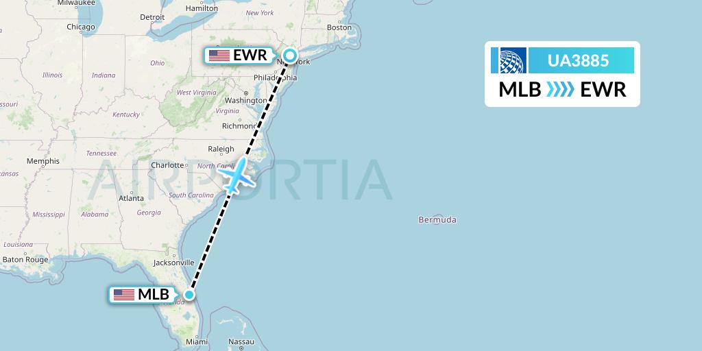 UA3885 United Airlines Flight Map: Melbourne to New York