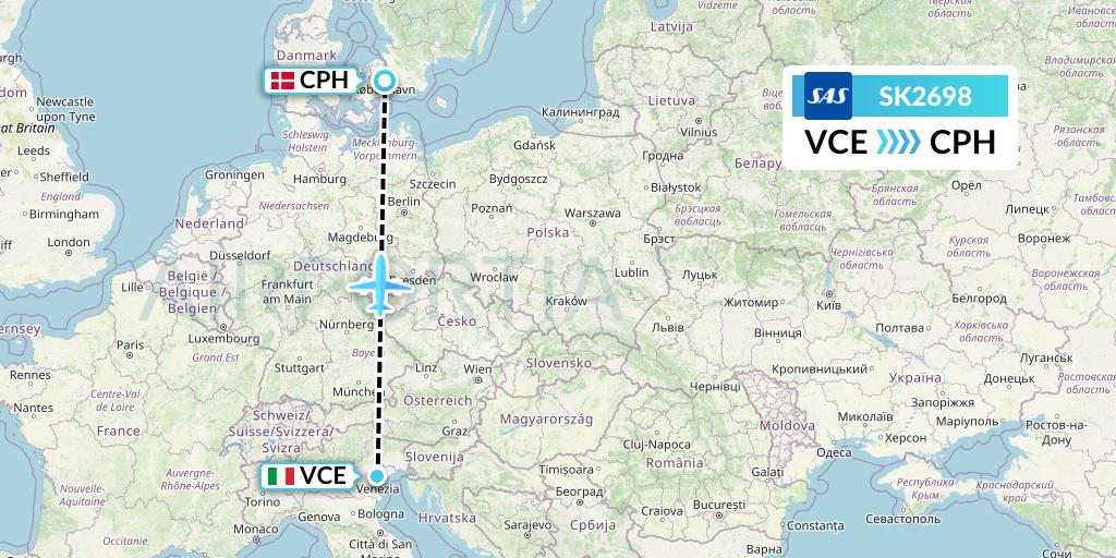 SK2698 SAS Flight Map: Venice to Copenhagen
