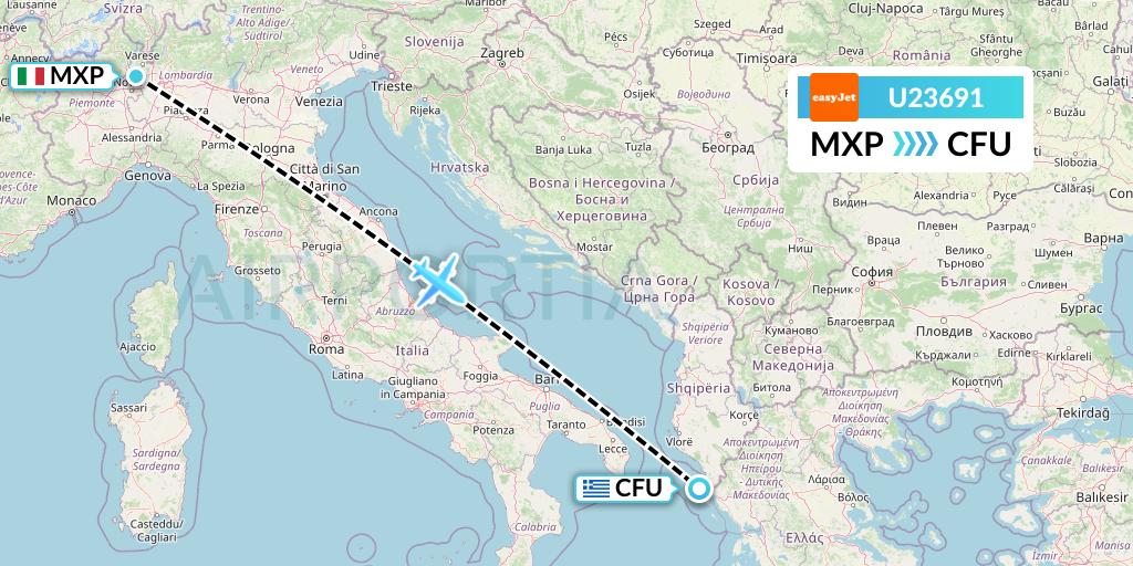 U23691 EasyJet Flight Map: Milan to Corfu