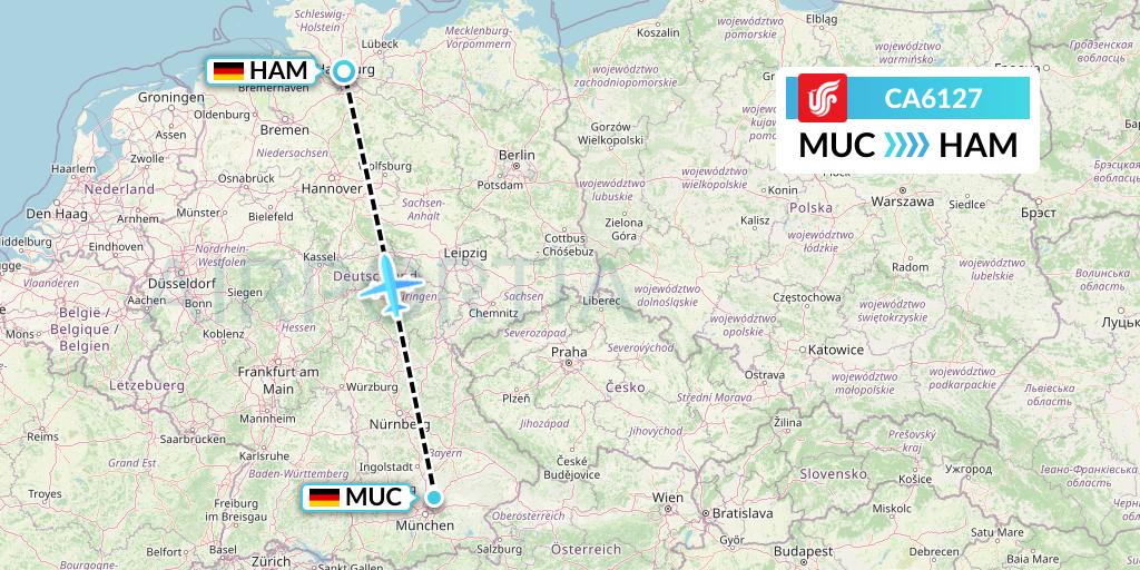 CA6127 Air China Flight Map: Munich to Hamburg