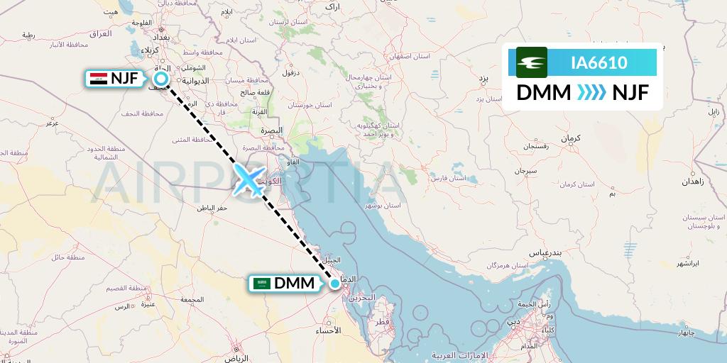 IA6610 Iraqi Airways Flight Map: Dammam to Najaf