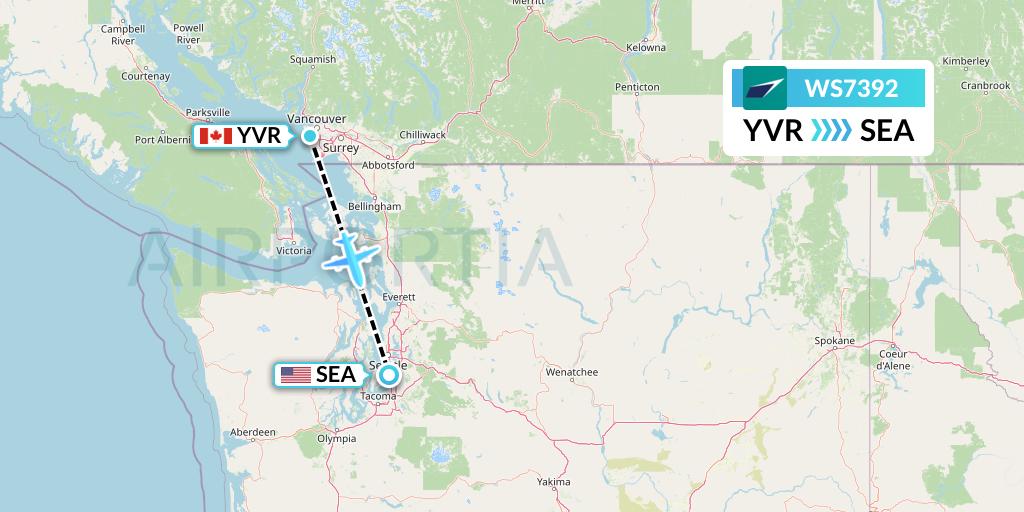WS7392 WestJet Flight Map: Vancouver to Seattle