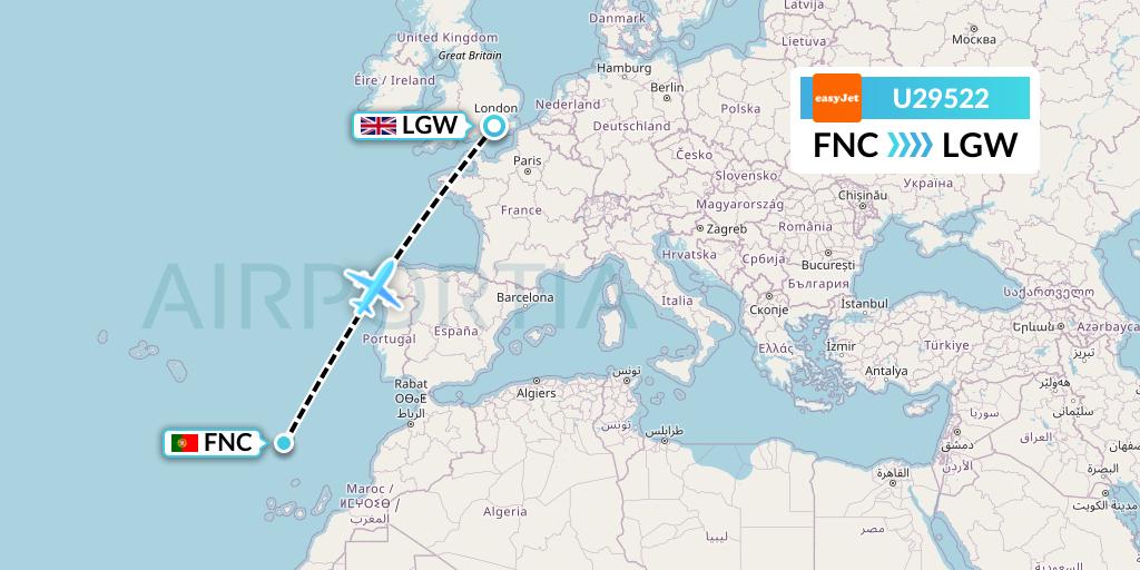 U29522 EasyJet Flight Map: Funchal to London