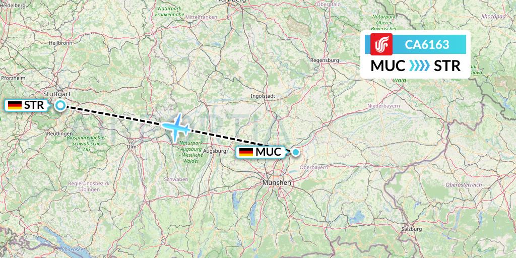 CA6163 Air China Flight Map: Munich to Stuttgart