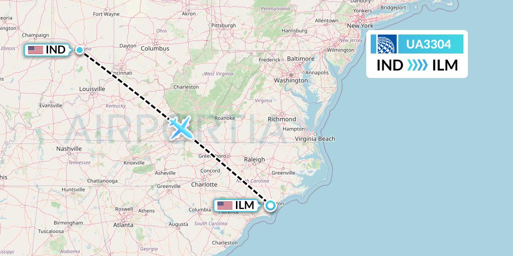 UA3304 United Airlines Flight Map: Indianapolis to Wilmington