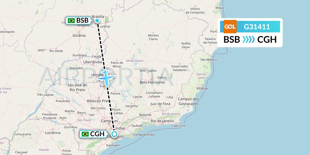 G31411 GOL Transportes Aeros Flight Map: Brasilia to Sao Paulo