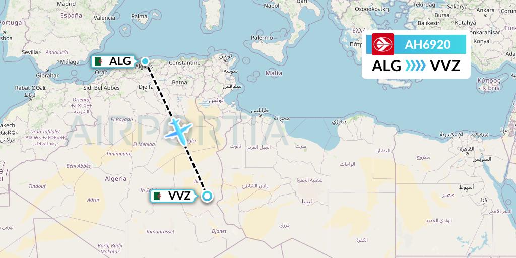 AH6920 Air Algerie Flight Map: Algiers to Illizi