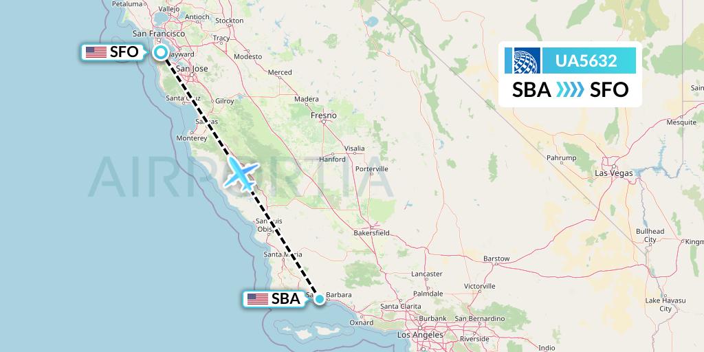 UA5632 United Airlines Flight Map: Santa Barbara to San Francisco