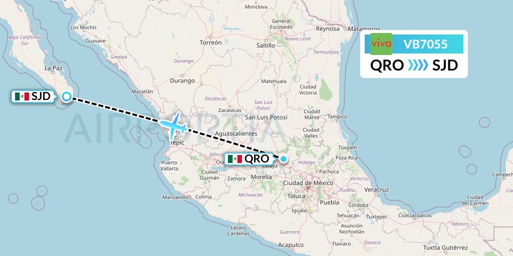 VB7055 VivaAerobus Flight Map: Queretaro to San Jose del Cabo