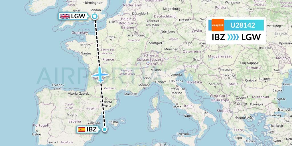 U28142 EasyJet Flight Map: Ibiza to London