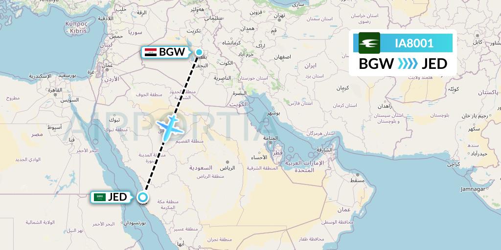 IA8001 Iraqi Airways Flight Map: Baghdad to Jeddah