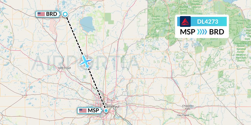 DL4273 Delta Air Lines Flight Map: Minneapolis to Brainerd
