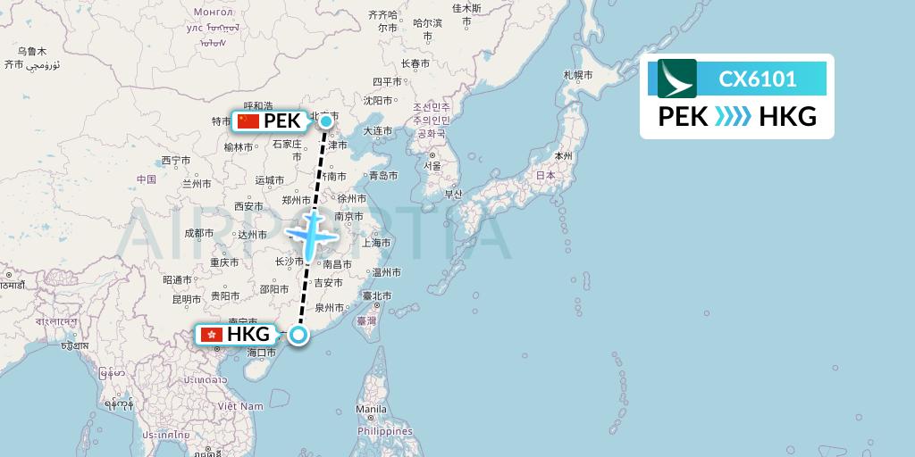 CX6101 Cathay Pacific Flight Map: Beijing to Hong Kong