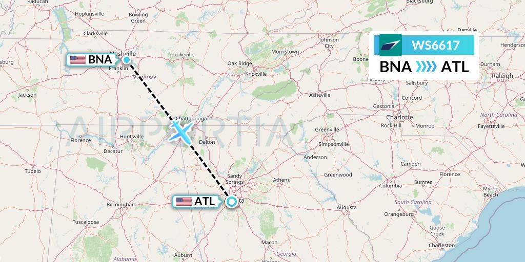 WS6617 WestJet Flight Map: Nashville to Atlanta