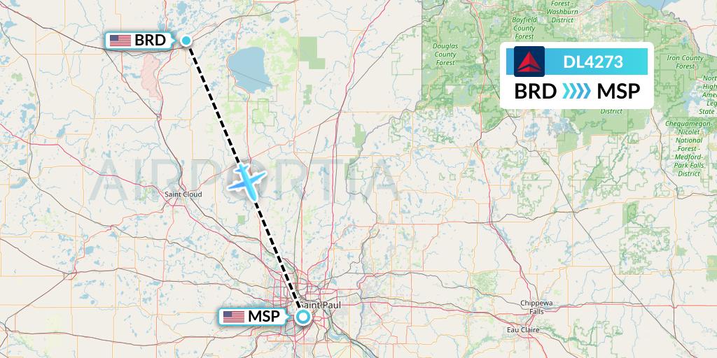 DL4273 Delta Air Lines Flight Map: Brainerd to Minneapolis