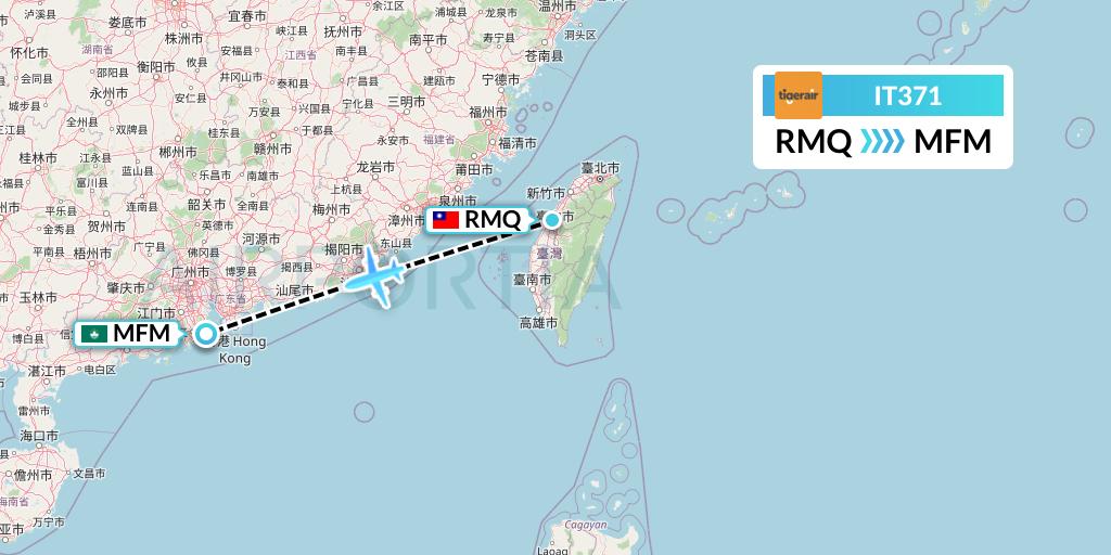 IT371 Tigerair Taiwan Flight Map: Taichung to Macau