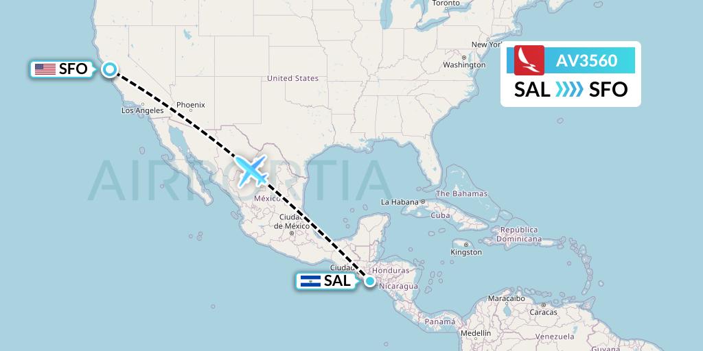 AV3560 Avianca Flight Map: San Salvador to San Francisco
