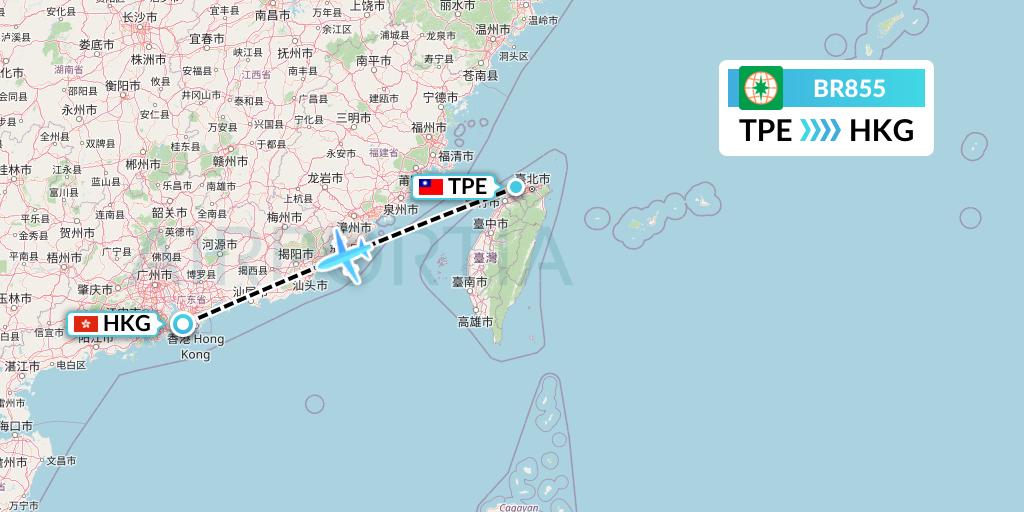 BR855 EVA Air Flight Map: Taipei to Hong Kong