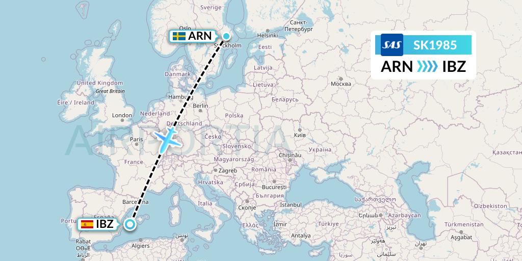 SK1985 SAS Flight Map: Stockholm to Ibiza