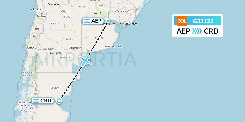 G33122 GOL Transportes Aeros Flight Map: Buenos Aires to Comodoro Rivadavia